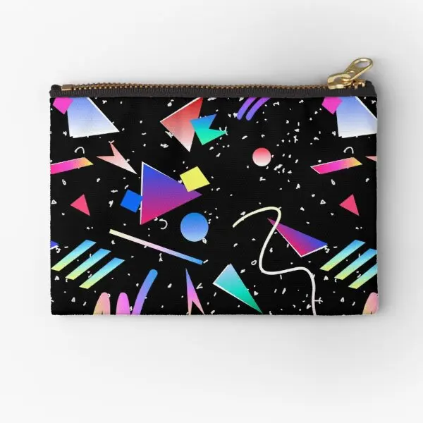 

o Memphis Black Zipper Pouches Pocket Storage Pure Wallet Coin Bag Panties Cosmetic Packaging Socks Underwear Money Small Key