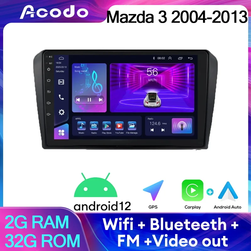 

Acodo 2din 9'' Android 12 Car Radio For Mazda 3 2004-2009 SWC Carplay Auto FM BT Wifi GPS IPS Screen Headunit Car Radio Stereo