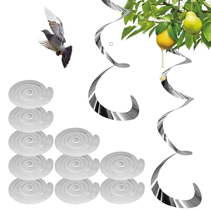 

10Pcs Bird Scarer Reflective Silver Mylar Spinner 22cm Bird Repellents Spiral Reflector Protection Agricultural Outdoor Decor