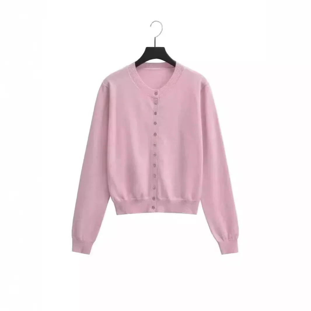 Женский вязаный кардиган-свитер однотонная куртка с круглым вырезом простой