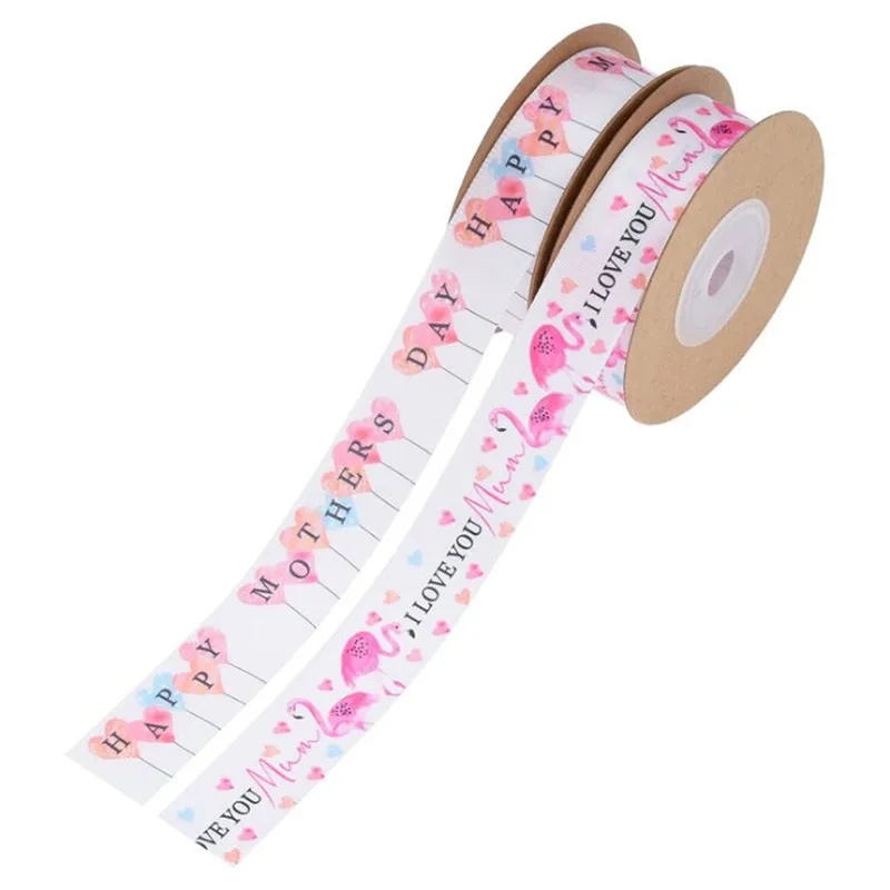 

10 Yards 20mm Mother's Day Ribbon Polyester DIY Decorative Printing Balloon Flamingo Holiday Decoration Mom's Birthday