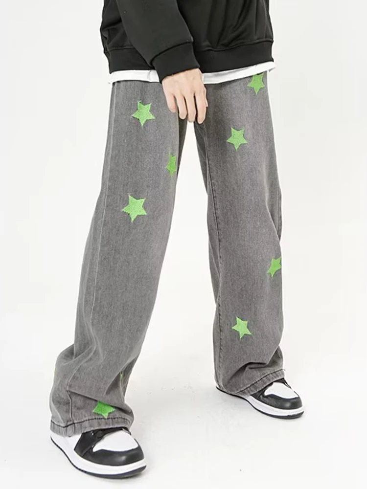 Embroidered Jeans Y2k Jeans Men's Graphics Stars Straight Pants Jeans Jeans Korean Loose Fashion Men's Street Clothing Denim