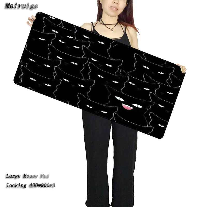 

Черный коврик для мыши Mairuige с изображением кота диаметром 900*400 мм, с фиксирующими краями, коврик для мыши LOL Dota2 CS, коврик для мыши для игровой ...