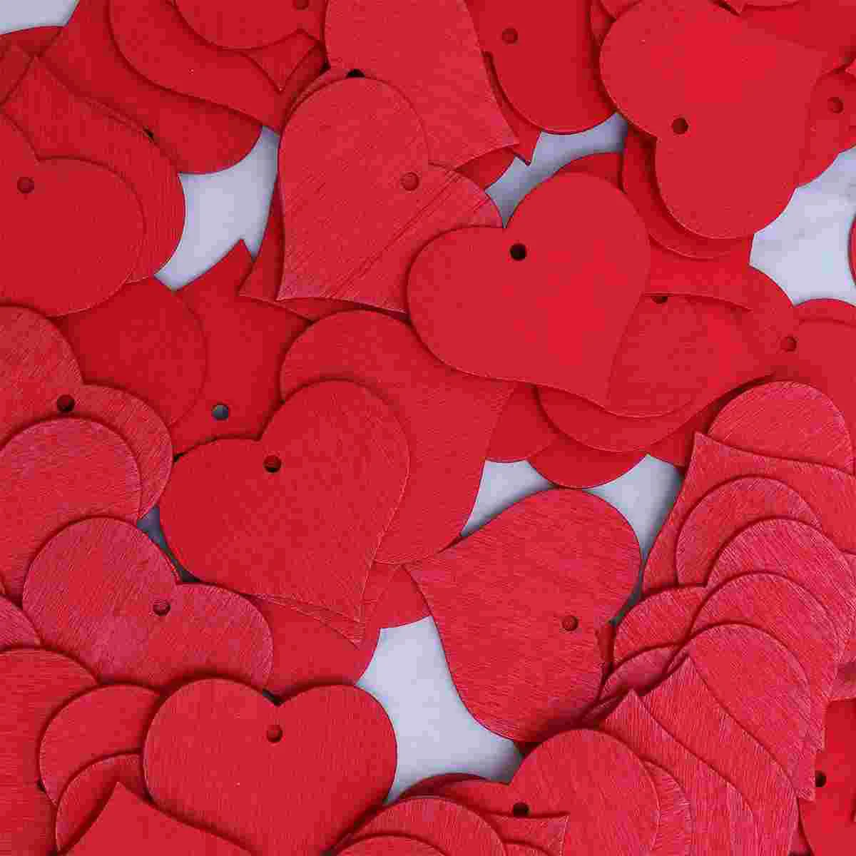 100 шт. декор DIY ремесла декоры бесцветный деревянный знак в форме сердца красные