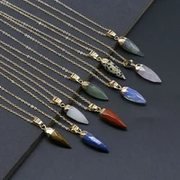 bullet shape faceted natural crystal opal stone pendant necklace golden alloy chain energy amethyst for gift
