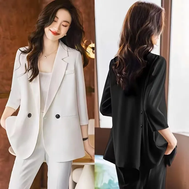 Women's 3/4 Sleeve Blazer 2023 Summer Spring Oversized Blazers for Female Casual Open Front Elegant Business Work Office Jackets