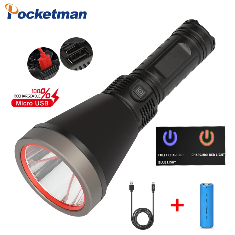 

1500m long range flashlight USB Rechargeable 6 lighting modes torch Outdoor Self-defense camping Night Lantern light