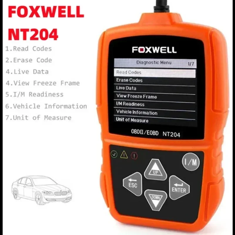 Лучшее качество FOXWELL NT204 OBD2 CAN диагностический инструмент считыватель кодов