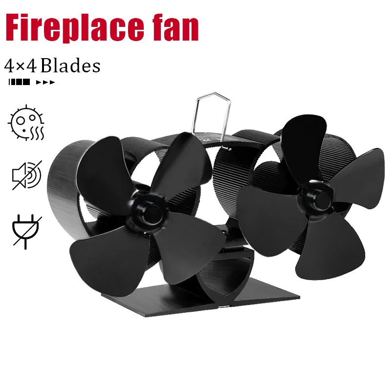 

Dual Head Fireplace Fan 8 Blades Heat Powered Stove Fan Aluminium Silent Eco-Friendly For Wood Log Burner Silent Winter Warmth