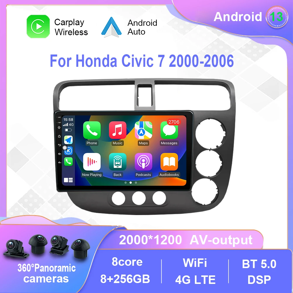 

Android 12.0 For Honda Civic 7 2000-2006 (RHD) Car Radio Multimedia Video Player Navigation stereo GPS Carplay No 2din 2 din dvd