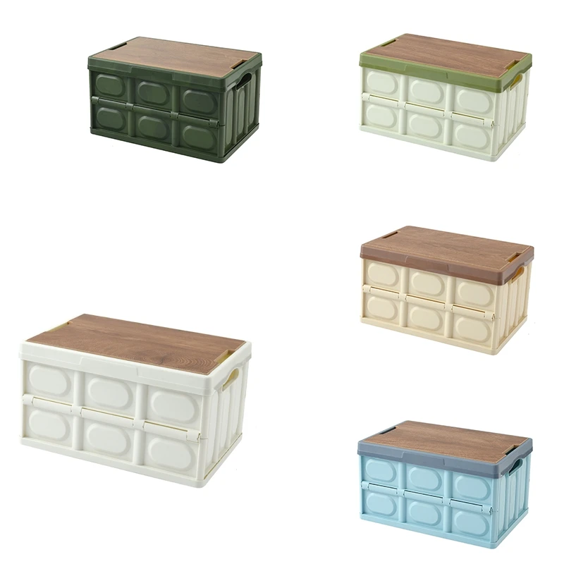 

ELOS-55L Portable Large-Capacity Wooden Cover PP Folding Camping Equipment Storage Box Outdoor Travel Tool Box