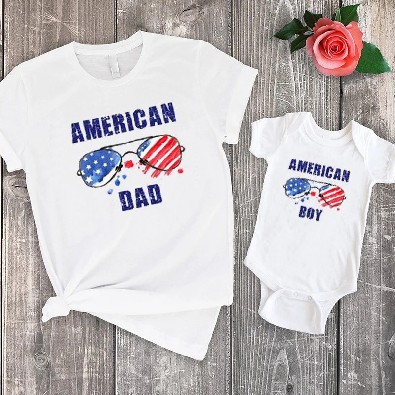 

American Family Dad Baby Tshirt 4th of July Matching Shirts America Baby Boho Family Clothing XXL Summer Kids Tops