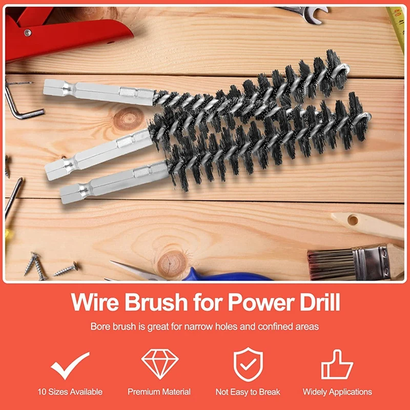 Promotion! 10Pcs Stainless Steel Bore Brush In Different Sizes 1/4Inch Hex Shank Wire Attachment For Drill Set |