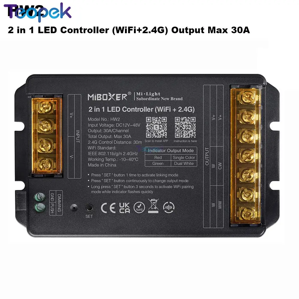 Светодиодный контроллер Miboxer WiFi + 2 4G SW2 PW2 HW2 2IN1 SW5 PW5 5IN1 12A 20A 30A Tuya APP Музыкальное