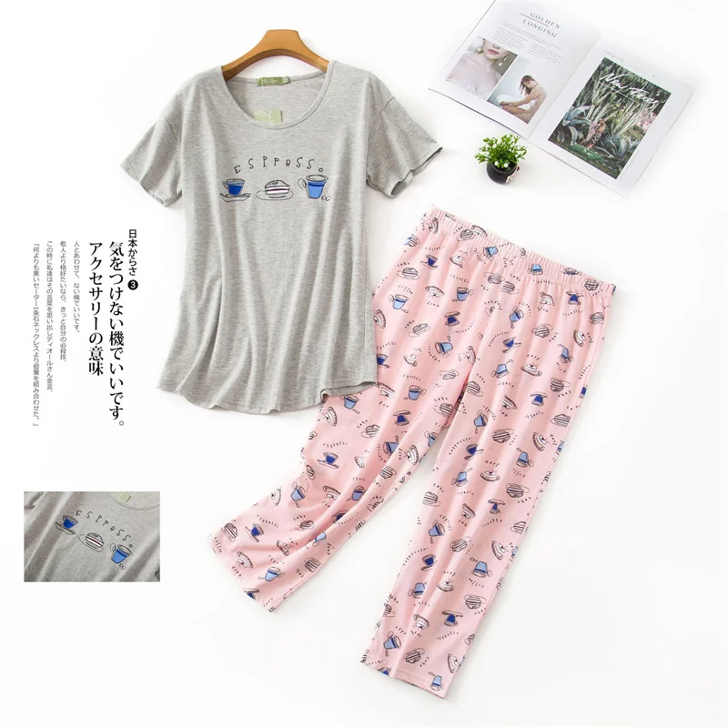 Women's Pajamas Set Cartoon Short Sleeve Summer Casual Pyjama Cozy Mom Femme Homewear Big Size