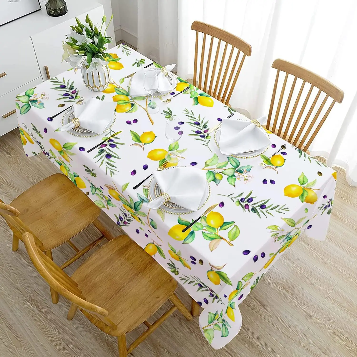 

Summer Watercolor Lemon Rectangle Tablecloth Kitchen Dining Decor Reusable Waterproof Tablecloth Holiday Party Decorations