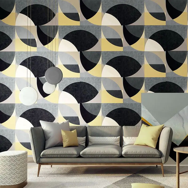 

Nordic Geometric Thicken 3D Round Wall Papers Waterproof Vinyl PVC Wallpaper Roll for Living Room Background Mural Papel Pintado