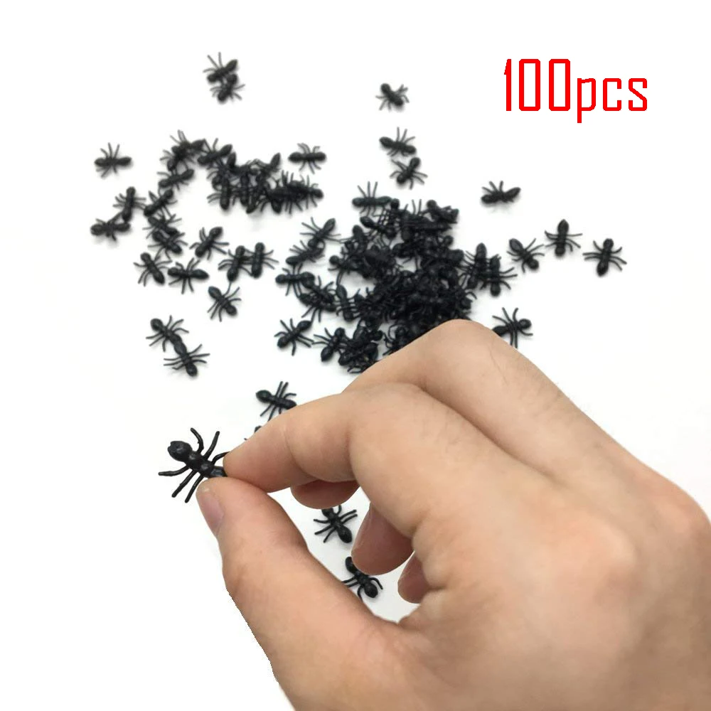 

100pcs Simulation Ants Toys Fake Ants Prank Toy Children Boys Girls Funny Toys for Halloween April Fools' Day Party Supplies