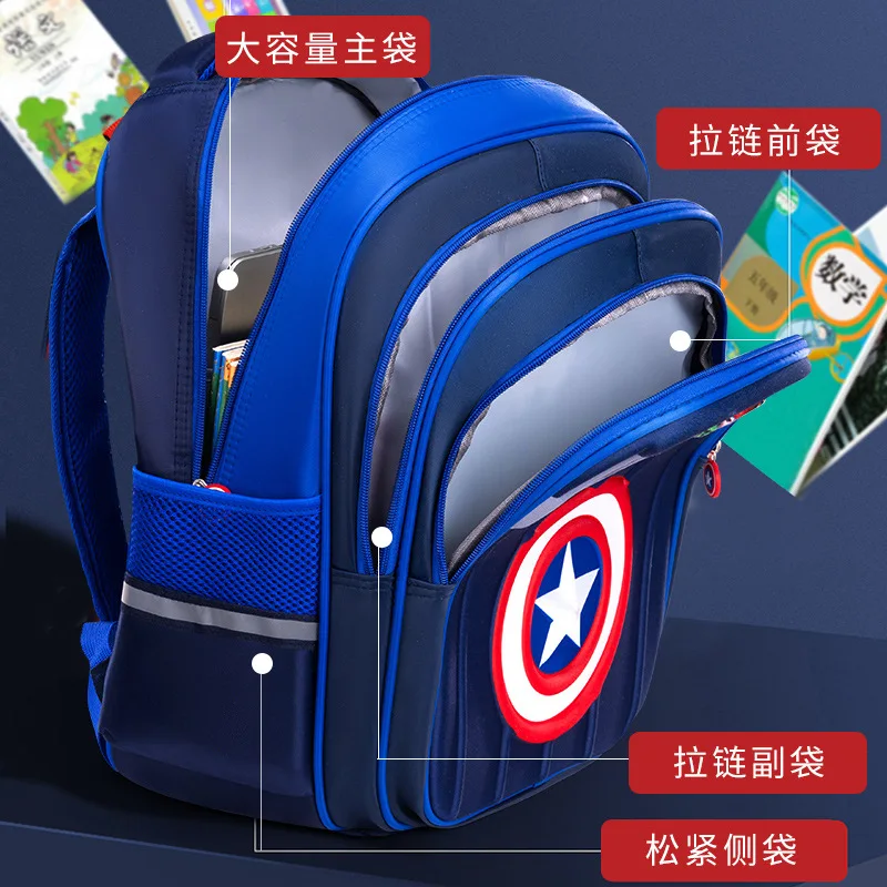 Disney New School Bags For Boys Grade 1-6 Iron Spider Man Captain America Primary Student Shoulder Orthopedic Backpack Mochila