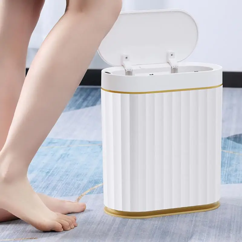 

Light Luxury Narrow Seam Electric Paper Basket With Lid Intelligent Induction Garbage Automatic Household Toilet Paper Bucket