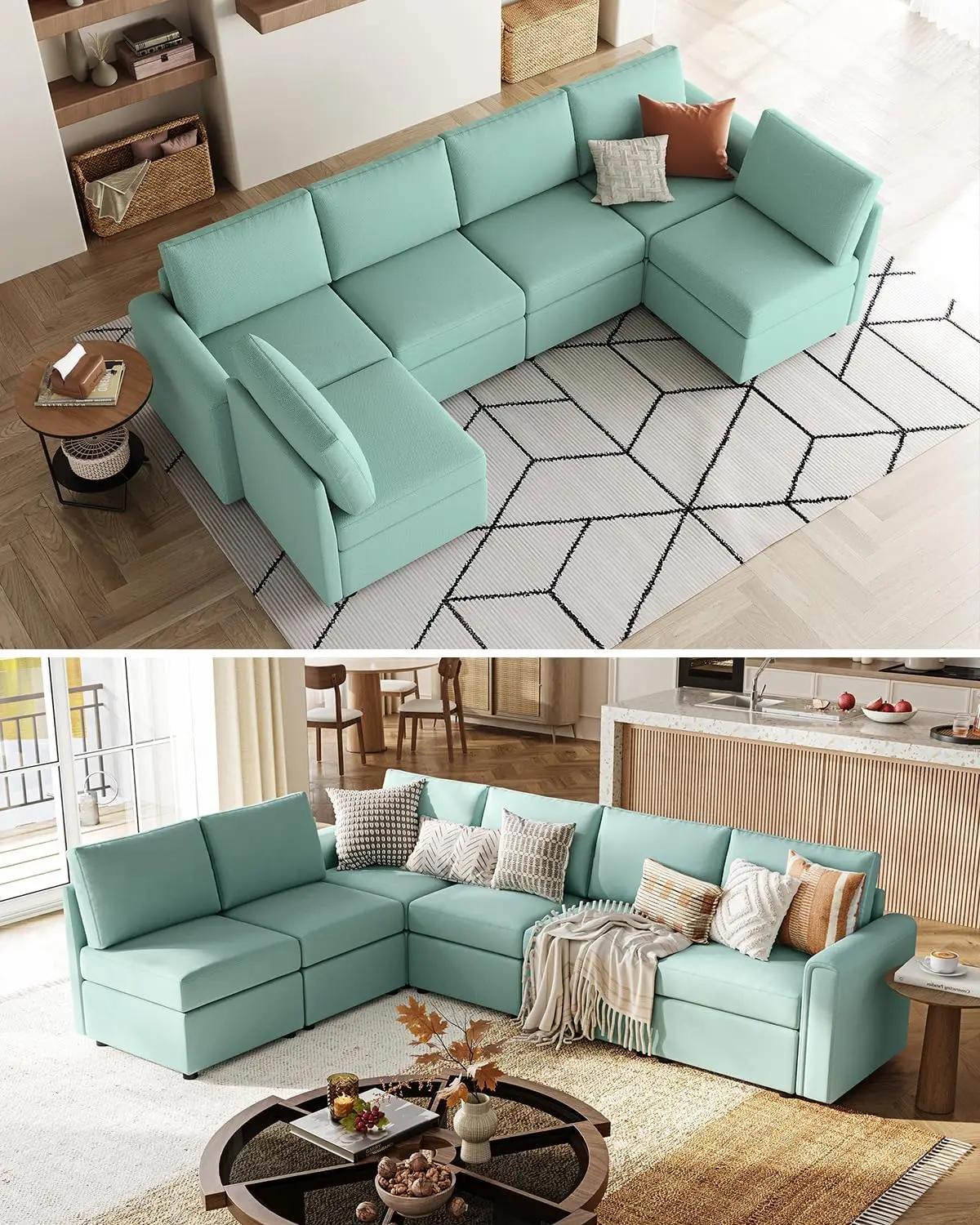 Модульный диван секционный U-образный с местом для хранения вещей пена эффектом