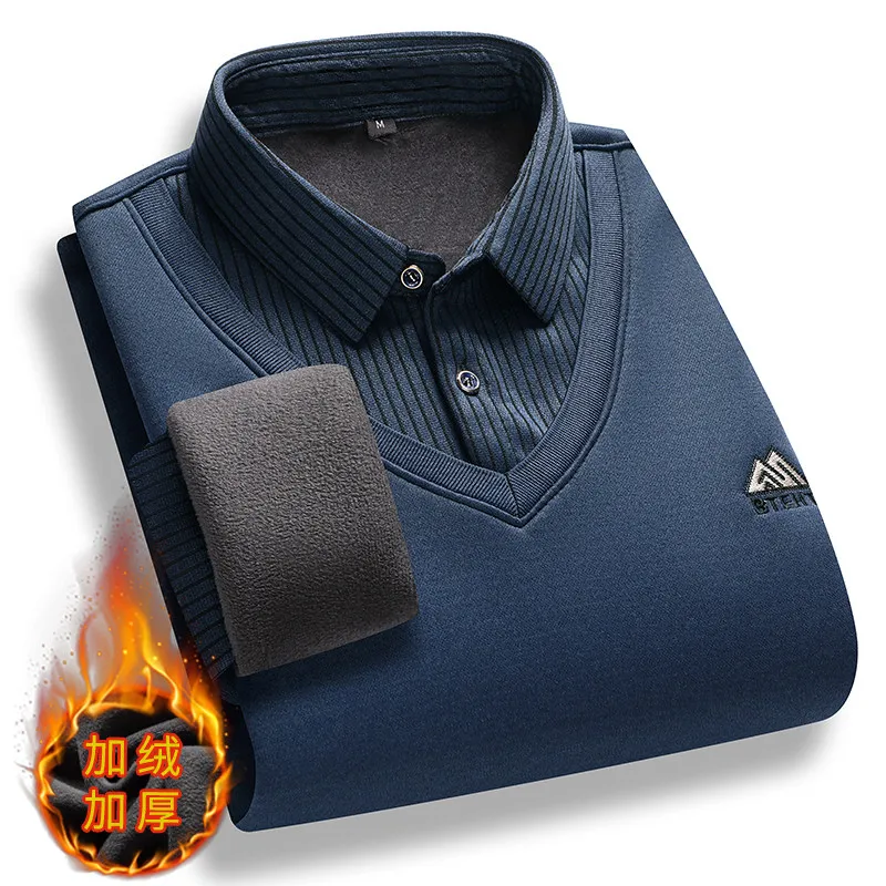 Мужской трикотажный свитер в полоску с флисовой подкладкой размеры до 4XL