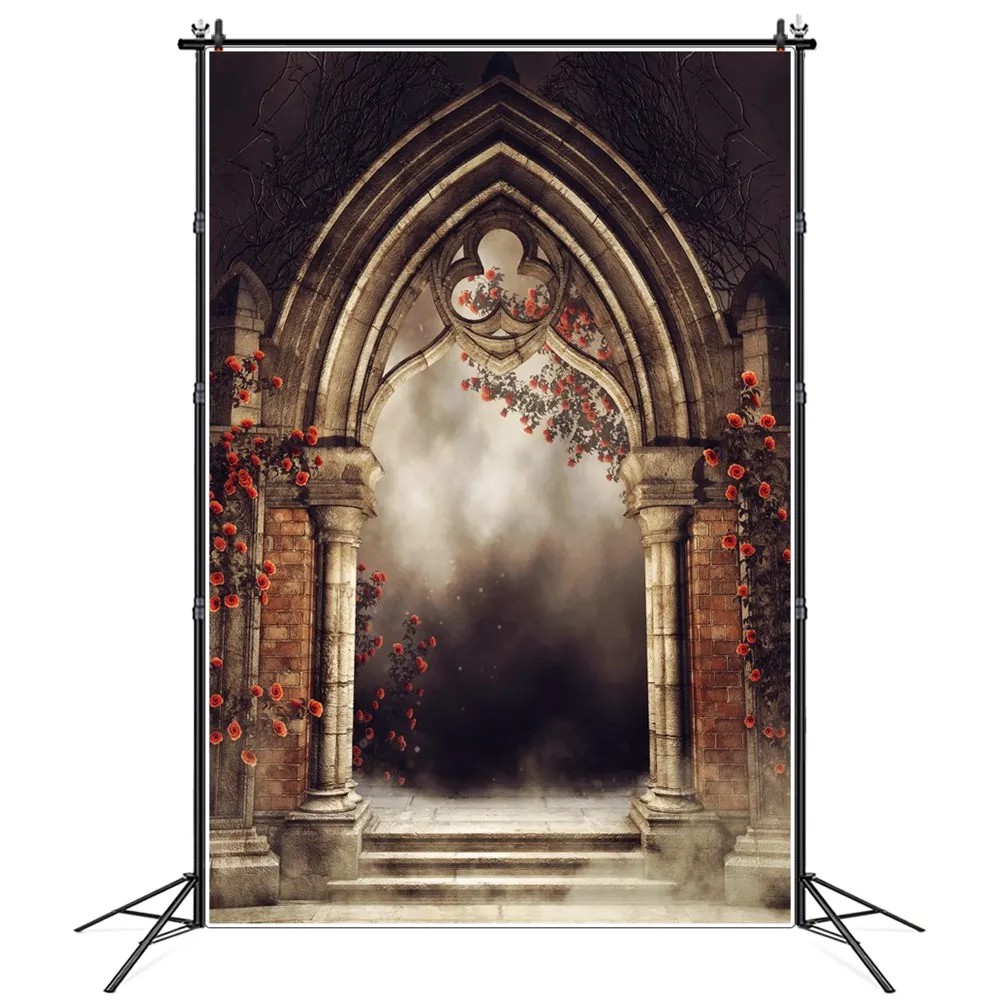 

Fog Palace Flowers Arch Door Steps Photography Backdrops Custom Baby Party Home Decoration Photo Booth Photographic Backgrounds