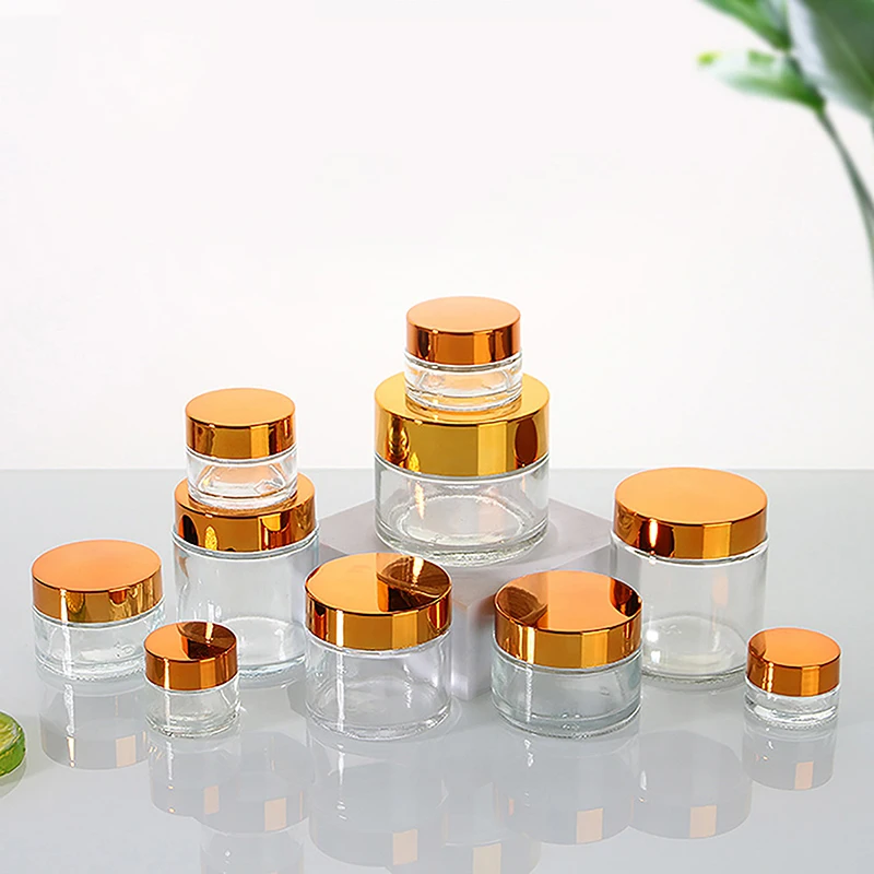 

Empty Small Jars Refillable Clear Round Glass Cosmetic Trial Sample Container with Inner Liner Lotion Cream Solid Perfume Bottle