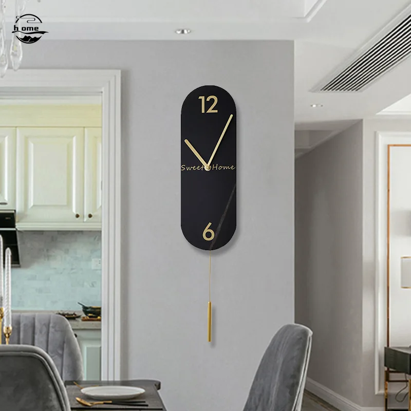 

Marble Slate Pendulum Clock Modern Minimalist Wall Clock Single Face Mute Living Room Study Office Hanging Watch Home Decor Klok