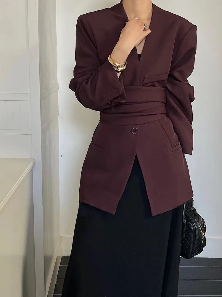 TWOTWINSTYLE однотонный лоскутный шарф уличная одежда блейзер для женщин с v-образным