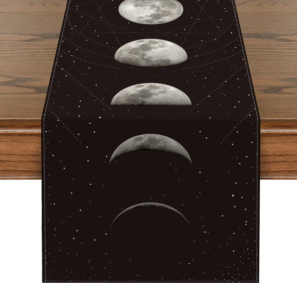 

Cosmic Galaxy Pattern Linen Table Runner 30x180cm Moon Sun Star Dining Table Decoration For Home Hotel Coffee Shop Table Cover