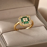 green white zircon open rings for women gold color stainless steel female engagement wedding ring jewelry 2022 birthday gift