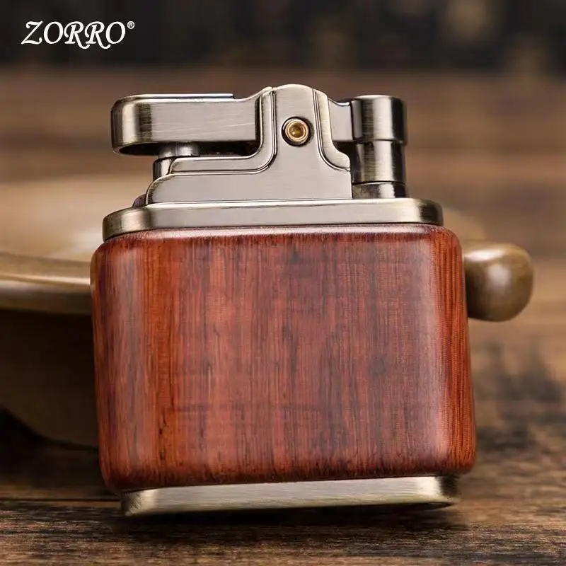 

Zorro Pure Copper Kerosene Lighter Retro Nostalgic Handmade Wood Shell Grinding Wheel Lighter Cigarette Accessories Men's Gift