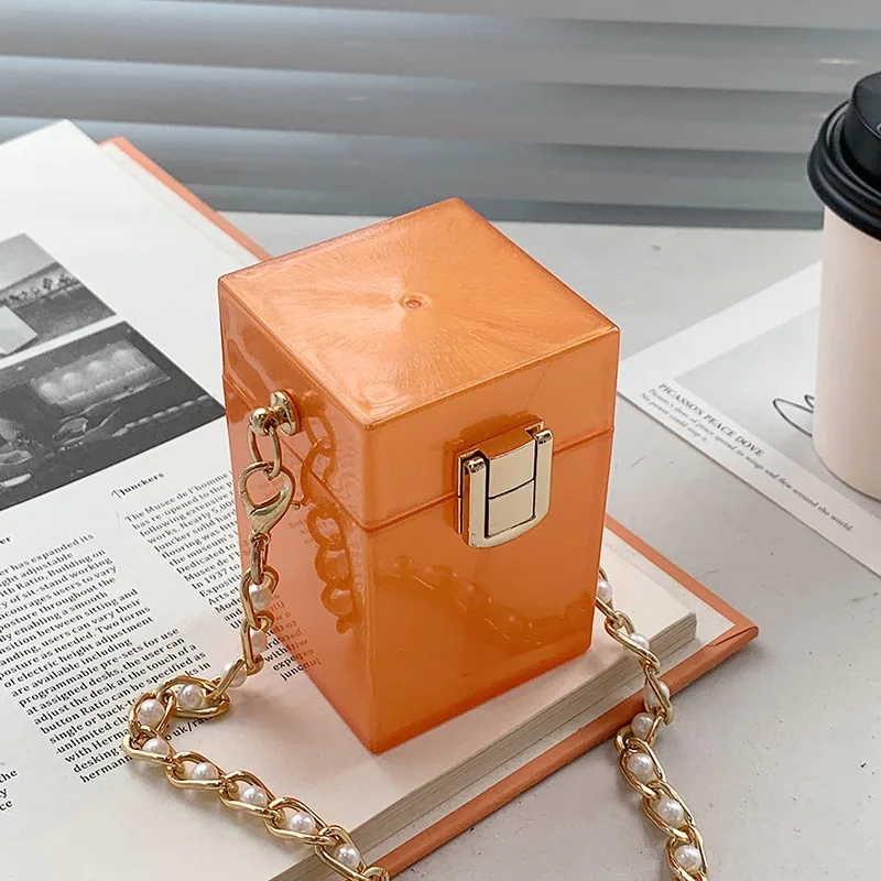 

European and American Transparent Bags 2021 New Trendy Fashion Handbags High Quality All-match Mini Pearl Chain Messenger Bag