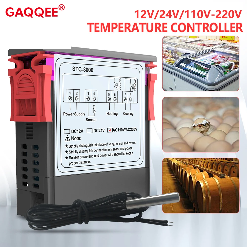 

DC12V/24V AC110V-220V Temperature Controller Thermostat Thermoregulator Relay LED Digital Heating Cooling For Incubator Freezer