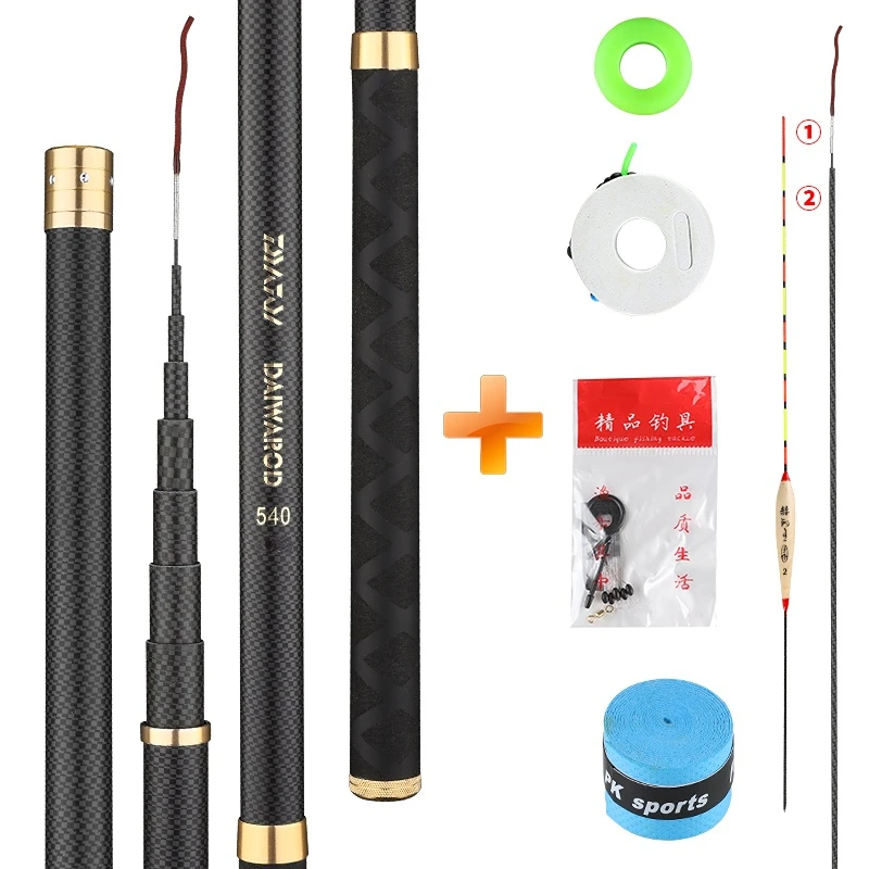 19DAWA Super Light Hard Fishing Rod 98% High Carbon Fiber Telescopic Black Handle Stream Pole3.6M4.5M7.2M8M9M10M Travel Carp Rod enlarge