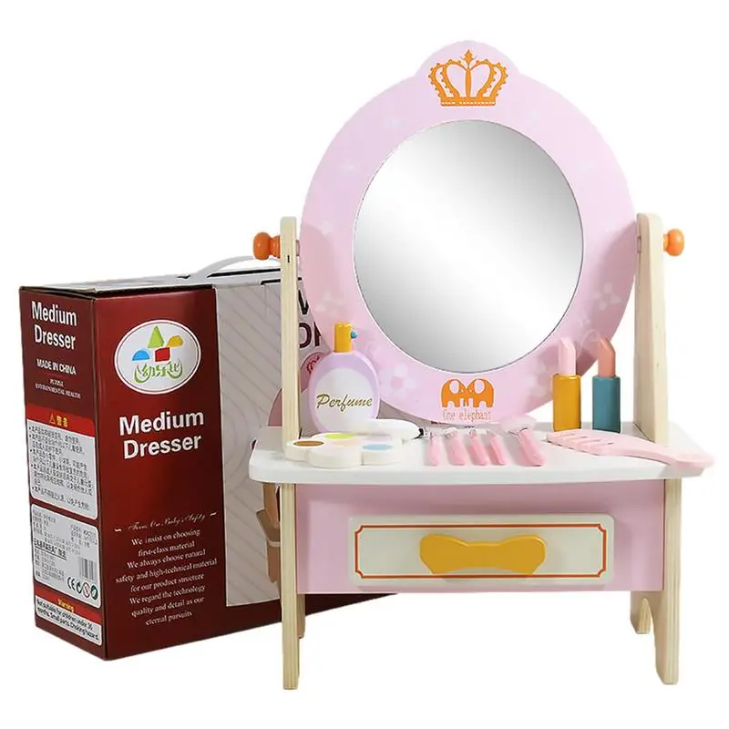 

Wooden Pretend Make-Up Set Early Education Toy With Wooden Perfume Lipstick Eye Shadow Plate Comb Makeup Brush Dressing Table