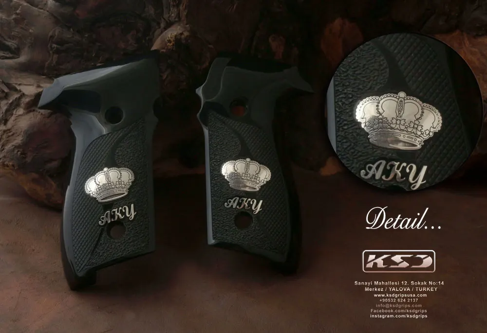 

Ksd Sig Sauer P228 P229 Model Compatible Black Acrylic Grip for Replacement, Crown Figure on Silver