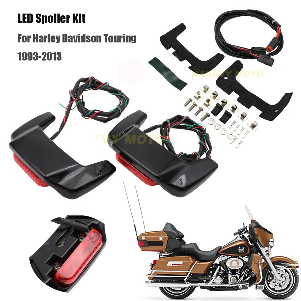 

Black Pearl Hard Saddlebag Lid LED Spoiler Kit Fit For Touring Saddle Bags