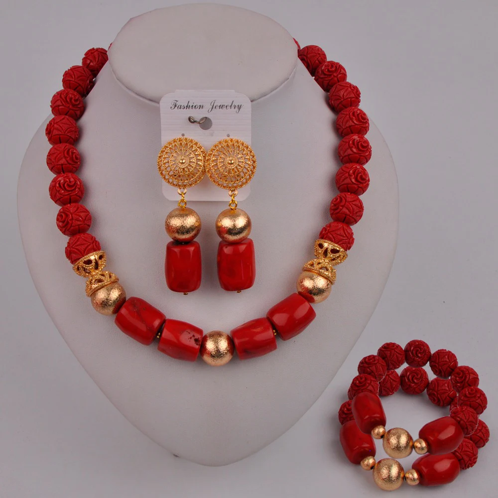 

Красные африканские коралловые Набор украшений для женщин нигерийские Свадебные Коралловые Ожерелья Свадебный комплект