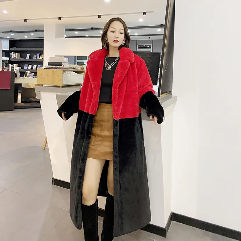 Winter Women Furry Warm Faux Rabbit Fur Coat Luxury Long Fur Coat Loose Lapel OverCoat Thick Warm Plus Size Female Plush Coats