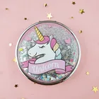 Компактное карманное зеркало для макияжа с изображением единорога, портативное двустороннее складное косметическое зеркало, подарки с переливающимся сверкающим песком