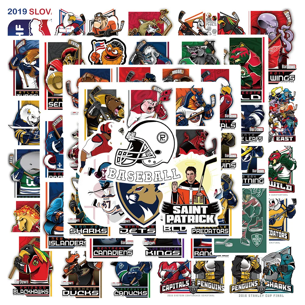 

Ice Hockey PVC Sticky Graffiti Sticker Color Aesthetic Decorative Scrapbook Accessories Child Stationery Supply for Kids 50PCS