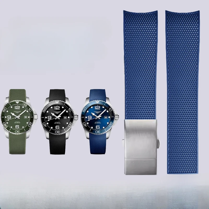 

For Longines Conquest Double Press Folding Buckle Rubber Watchbands Replace Sports Diving Fluoro Silicone Men's Accessories