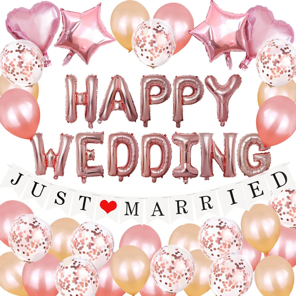 

happy wedding party arrangement balloon set wedding event decoration balloon 16 inch rose gold letter aluminum foil balloon