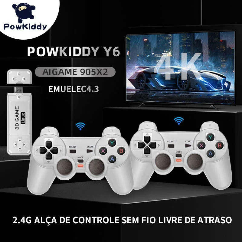 Powkiddy NEW Y6 Game Stick 4K Беспроводная игровая ТВ-палка Ретро PS1 Семейная портативная