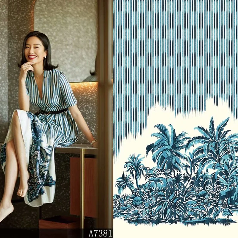 

Brand Pattern Stretch Satin Printing Fabrics Thin Garment Shirt Chiffon 100% Polyester Twill Fabric Cloth for Dress by Meter