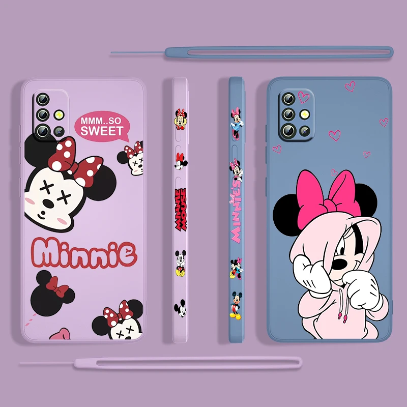 

Disney Mickey Minnie Cartoon For Samsung Galaxy A73 A53 A33 A52 A32 A22 A71 A51 A21S A03S A50 4G 5G Liquid Left Rope Phone Case