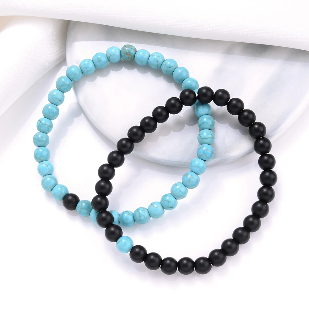 2 шт./лот Парные браслеты 6 мм Лава Бирюзовый тигровый глаз браслет с бусинами для