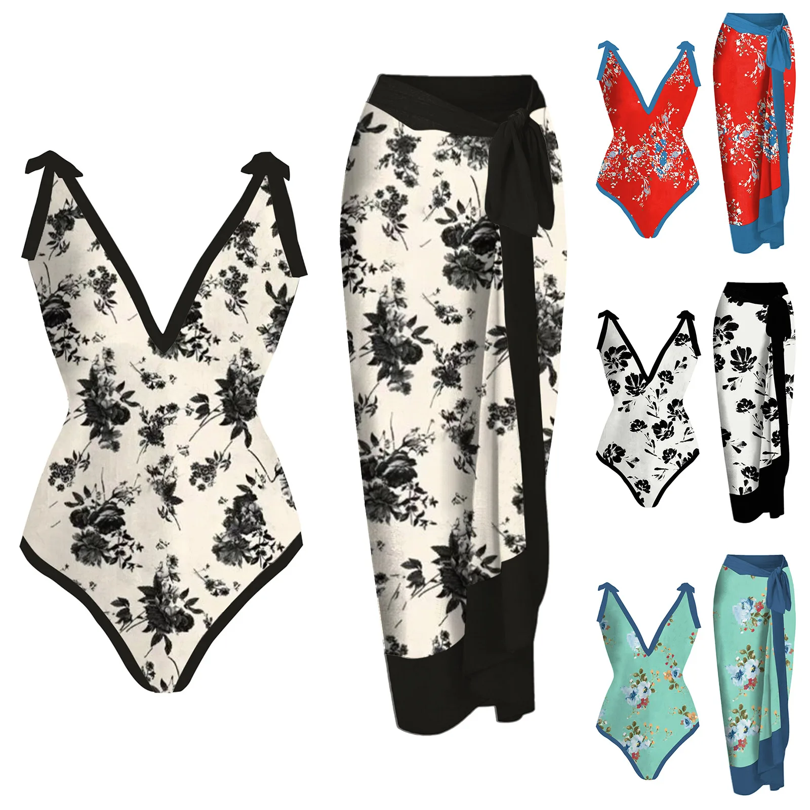 

Женский купальник с бикини, Платье макси с запахом, купальник из 2 предметов с цветочным принтом, комплект из двух предметов